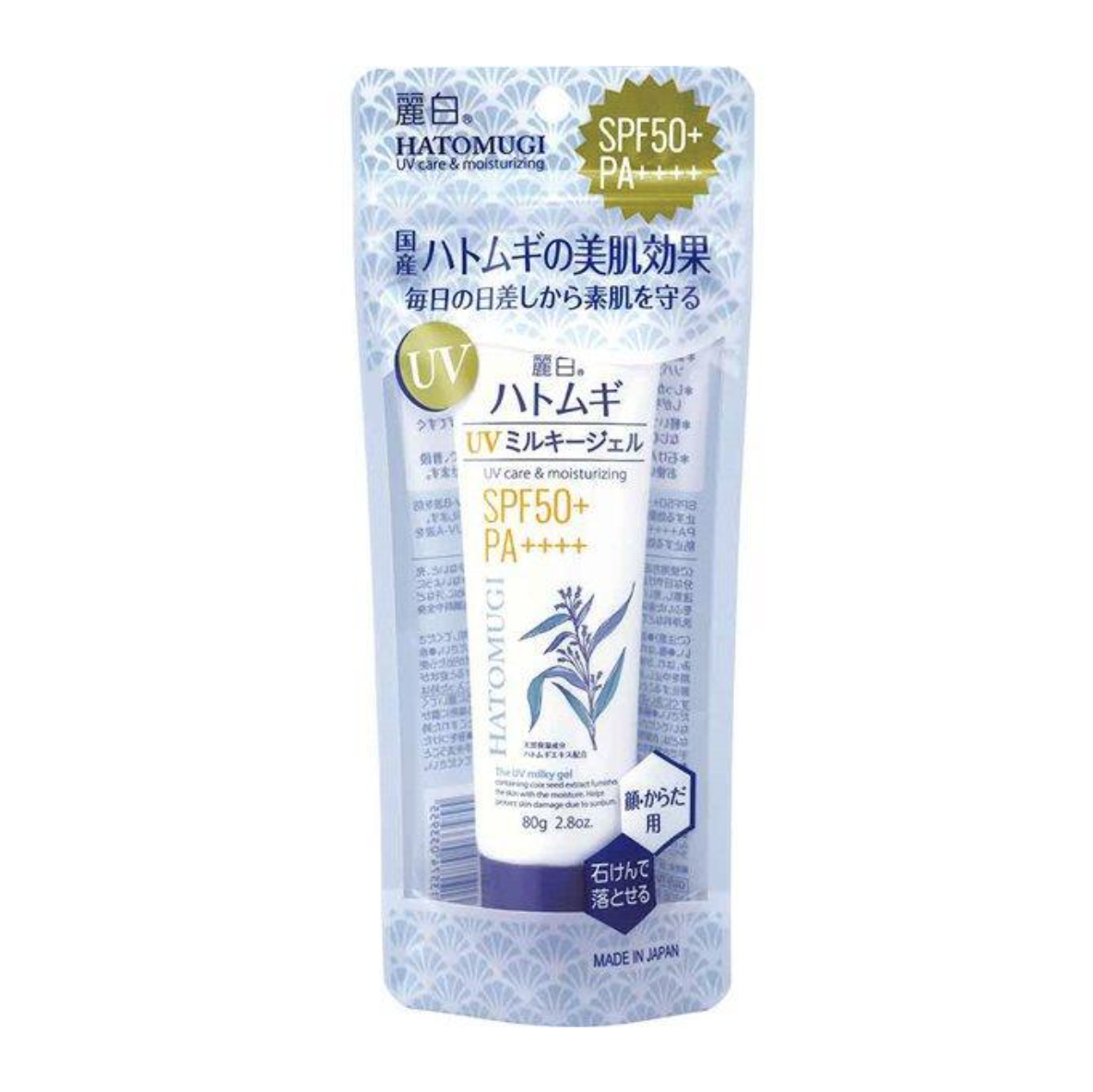Hatomugi Sunscreen The UV Milky Gel SPF50+ PA++++ 80g - UV Care And Moisturizing